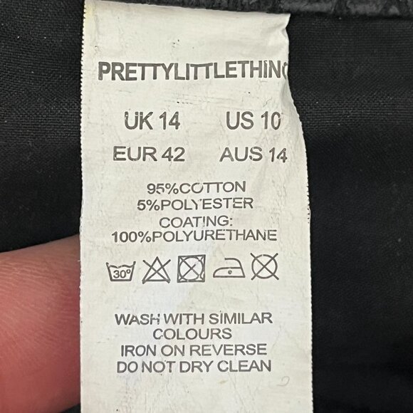 PrettyLittleThing Womens 10 Black Coated Croc Denim Flared Pants Drawstring - Picture 11 of 11